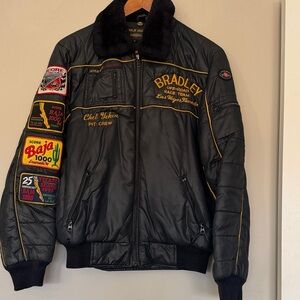 Vintage Black Bomber Jacket with Patches